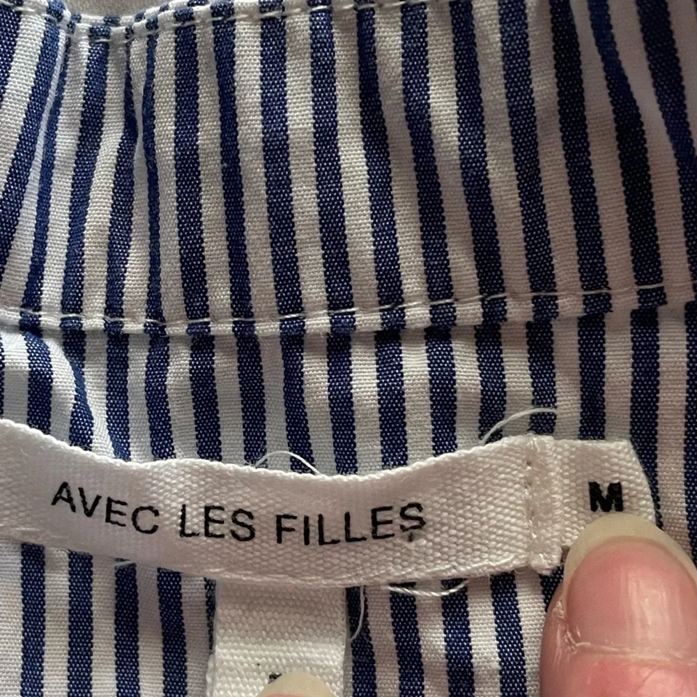 Avec Les Filles Ringo Pinstripe Ruffle Bib Blouse Medium Victorian Eduardian - Picture 5 of 8